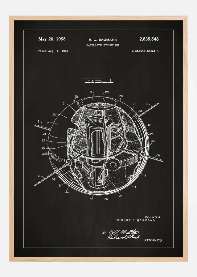 Dibujo de patente - Satélite - Negro Póster