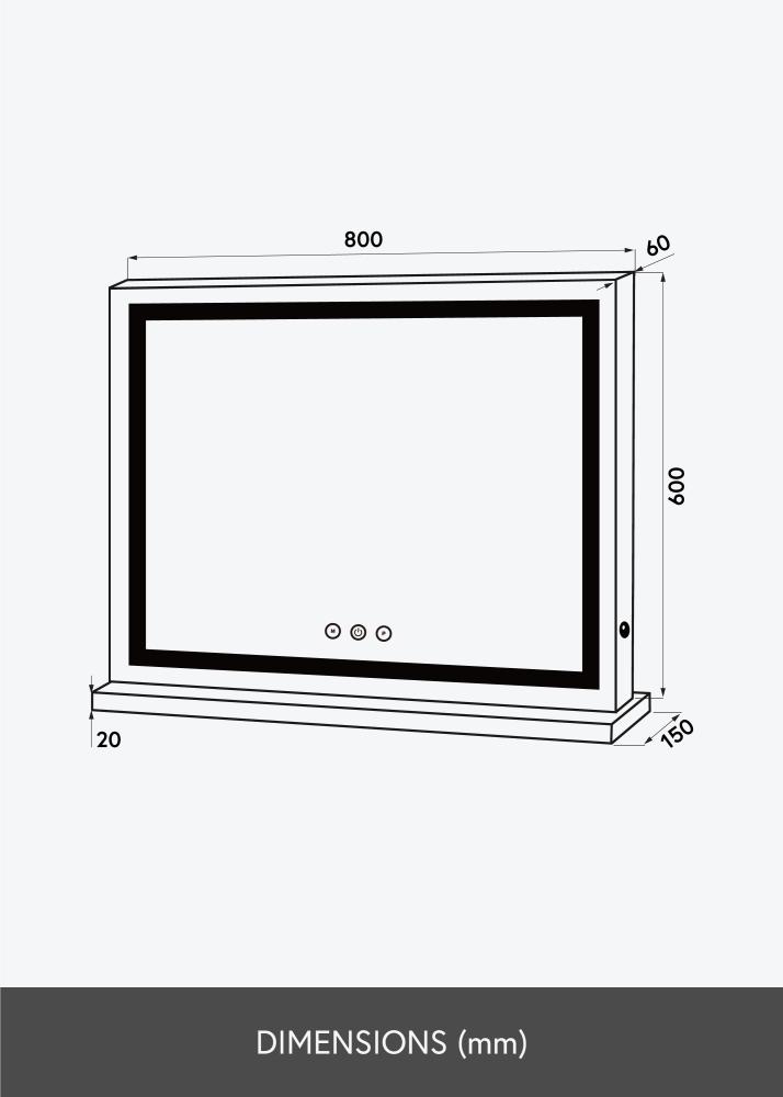 KAILA Espejo tocador Base Horizontal LED Blanco 80x60 cm