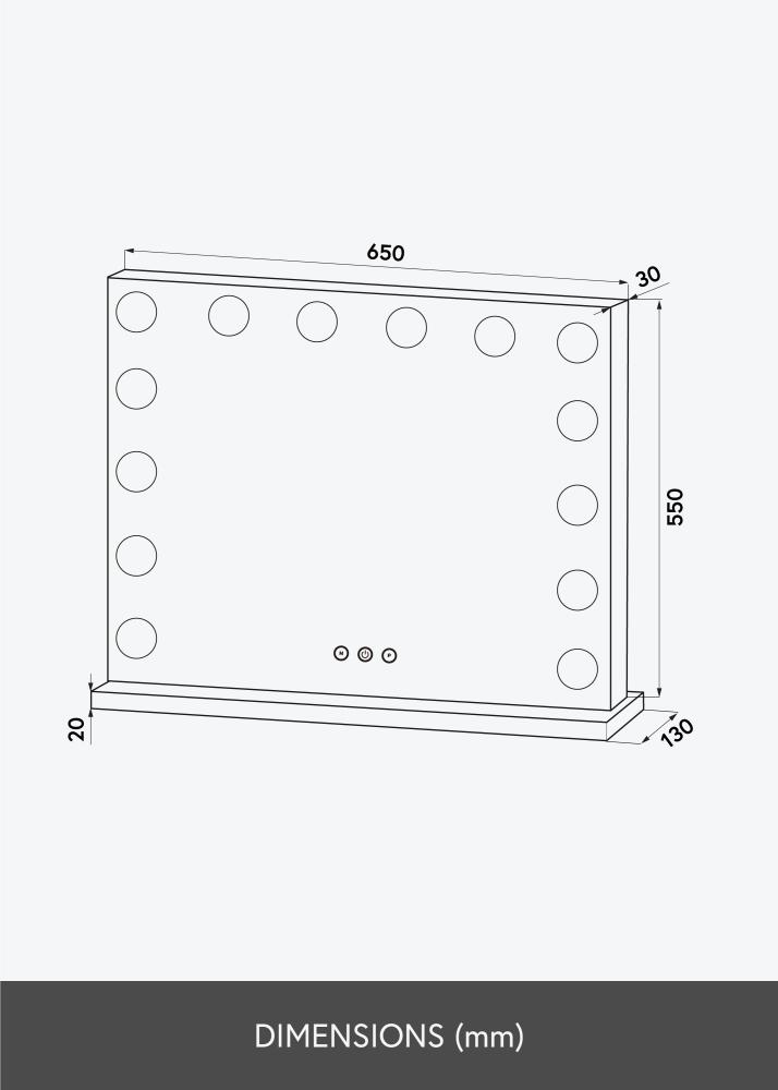 KAILA Espejo tocador Base LED 14 Negro 65x56 cm