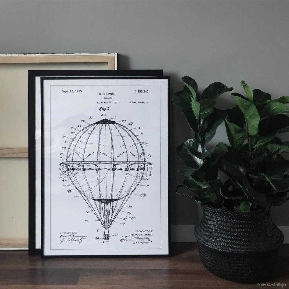 Dibujo de patente - Globo aerostático - Blanco Póster