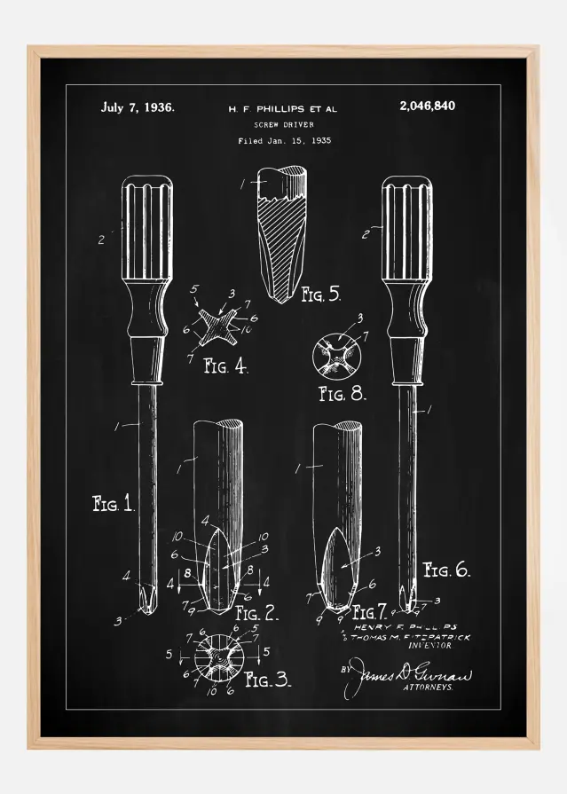 Dibujo de patente - Destornillador - Negro Póster