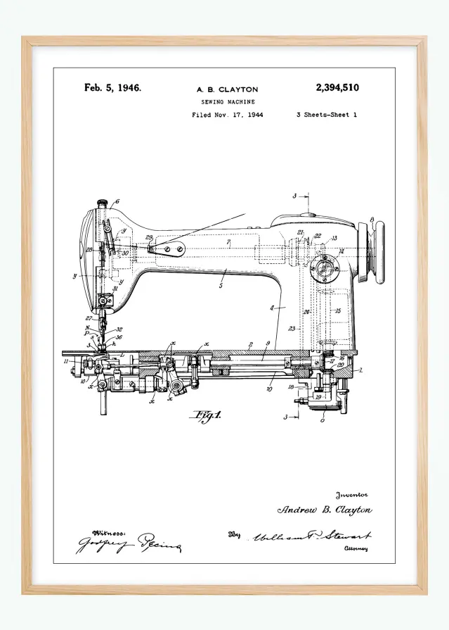 Dibujo de patente - Máquina de coser I Póster