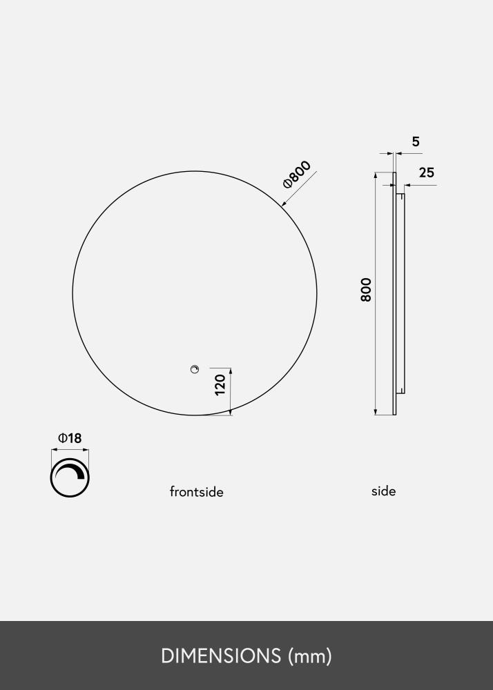 KAILA Espejo LED 80 cm Ø