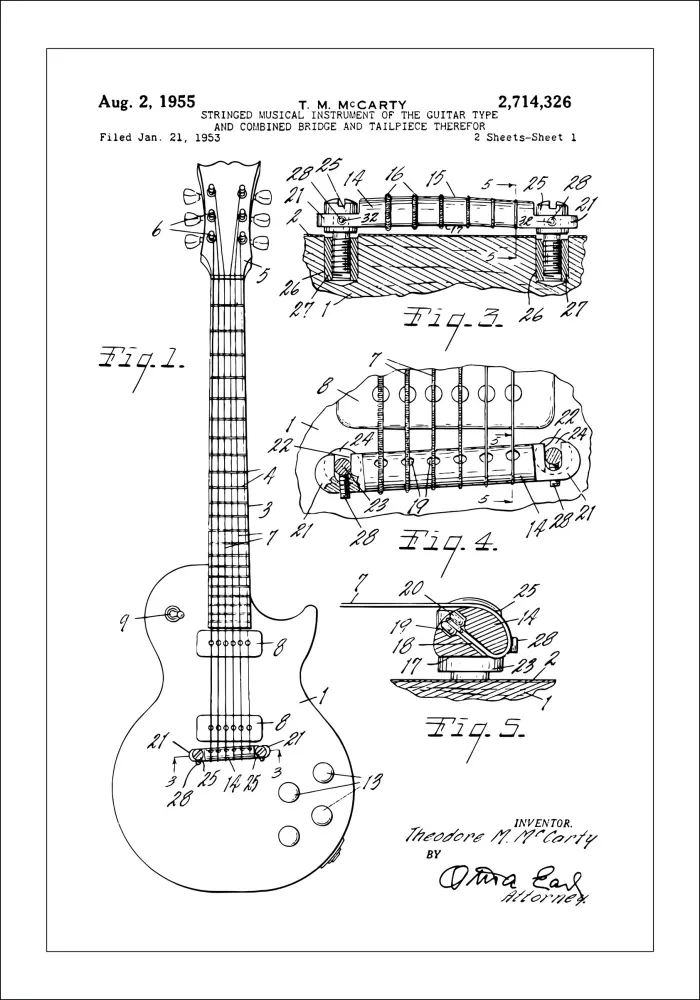 Dibujo de patente - Guitarra eléctrica I Póster