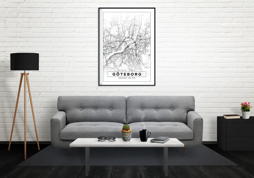 Mapa - Göteborg - Blanco Póster