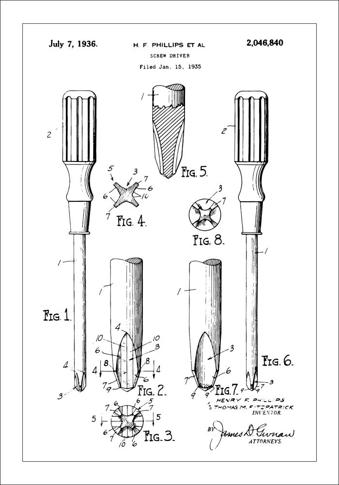 Dibujo de patente - Destornillador Póster