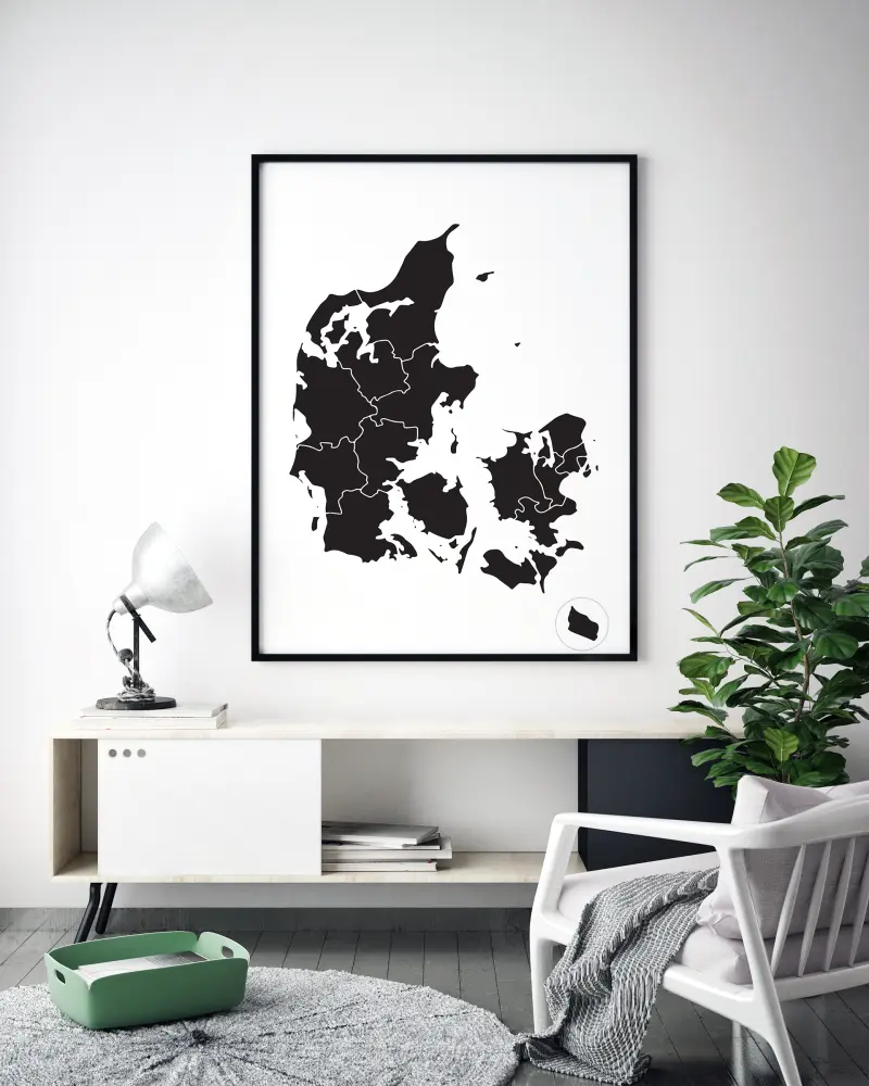 Mapa - Danmark - Negro Póster