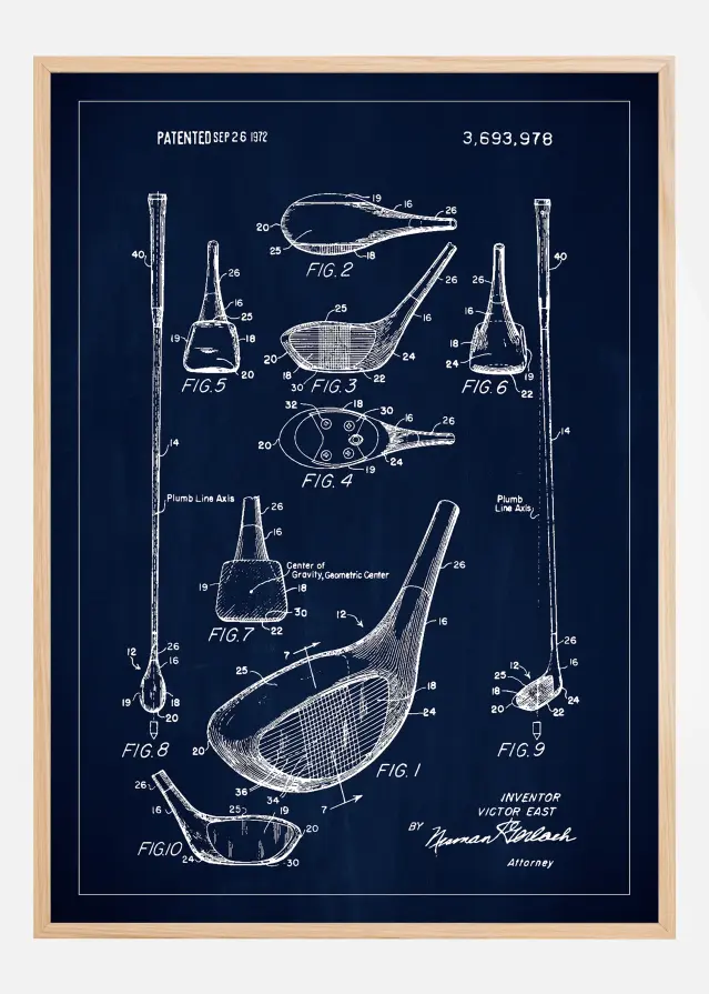 Patent Print - Golf Club - Blue Póster