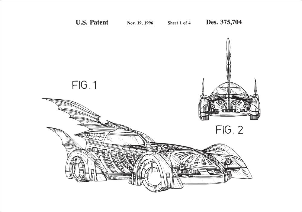 Dibujo de patente - Batman - Batmobile 1996 I Póster