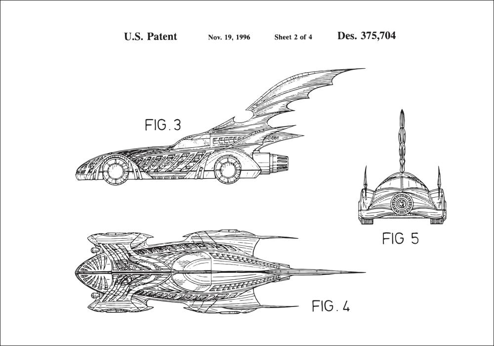 Dibujo de patente - Batman - Batmobile 1996 II Póster