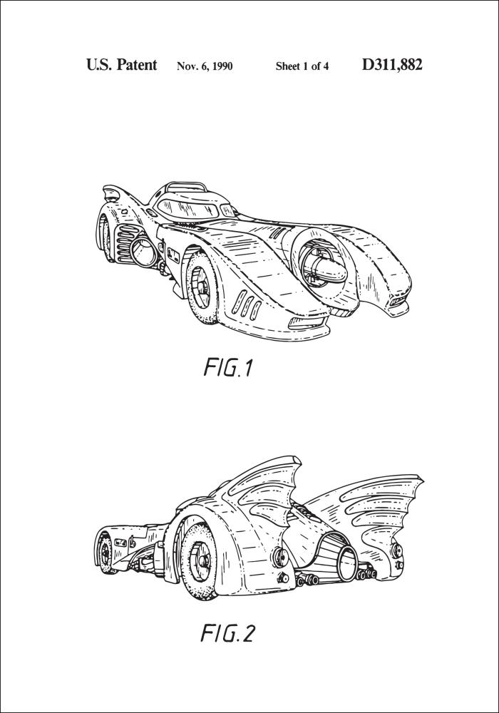 Dibujo de patente - Batman - Batmobile 1990 I Póster