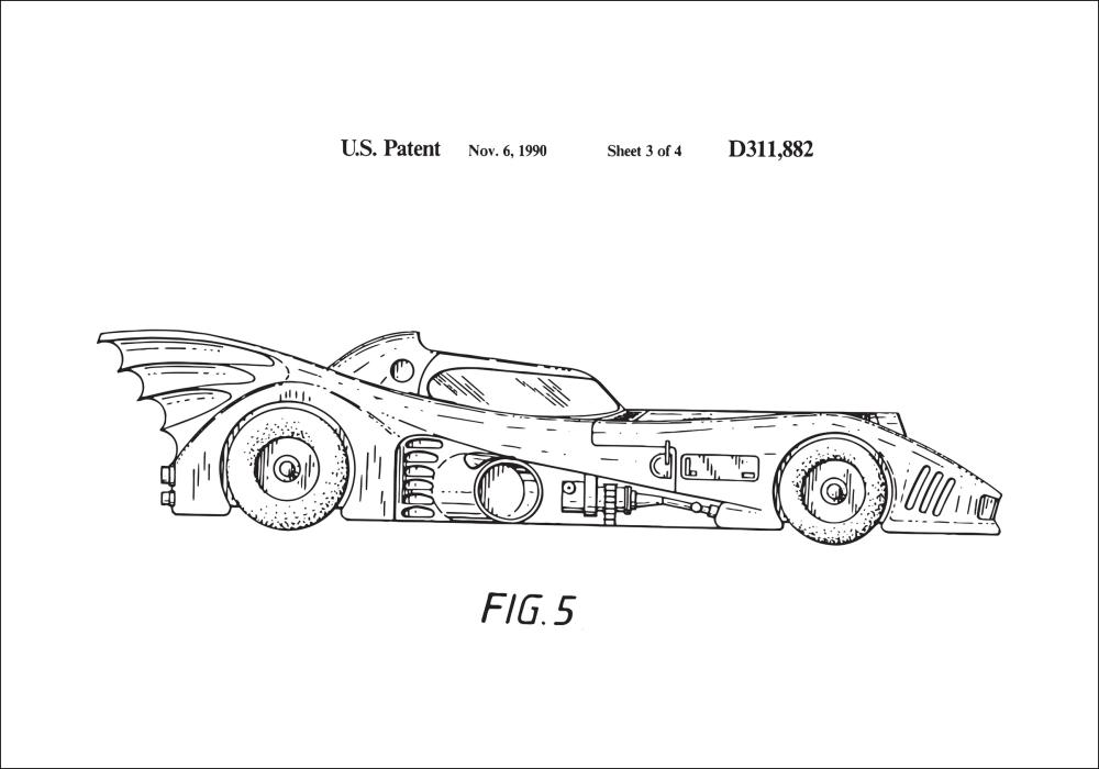 Dibujo de patente - Batman - Batmobile 1990 III Póster