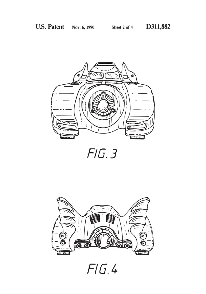 Dibujo de patente - Batman - Batmobile 1990 II Póster