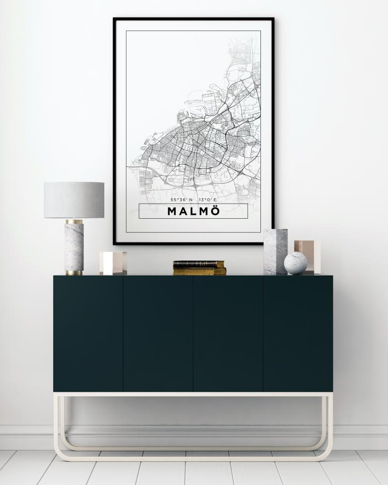 Mapa - Malmö - Blanco Póster