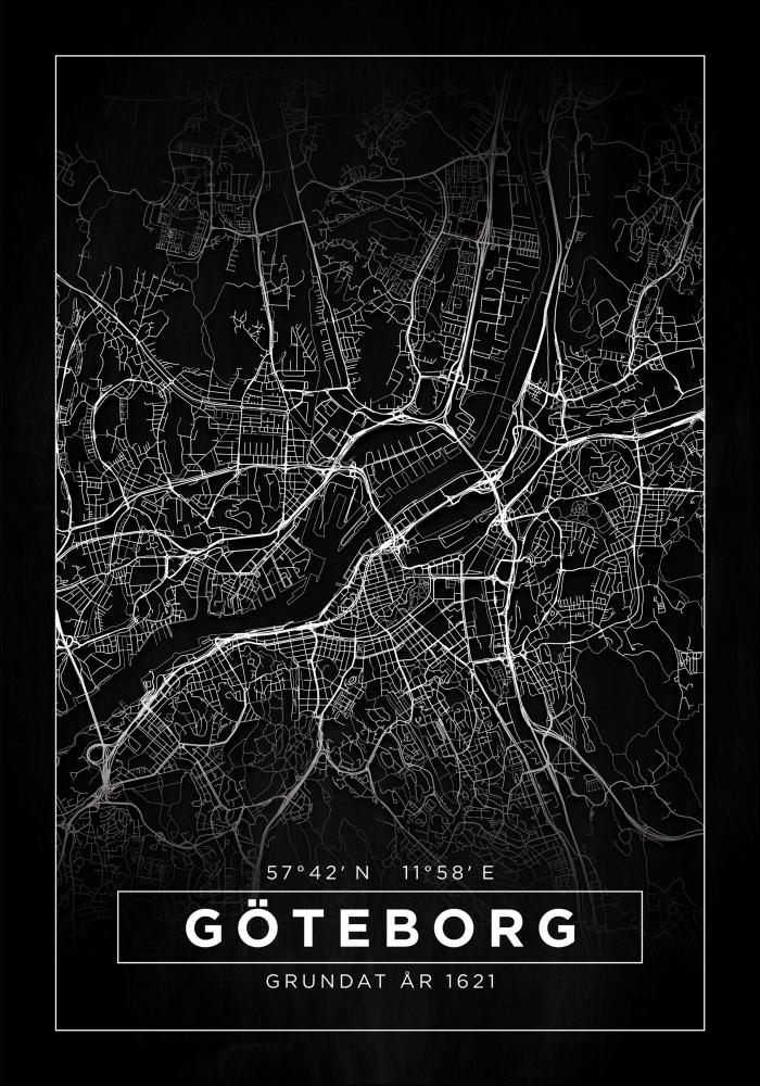 Mapa - Göteborg - Negro Póster