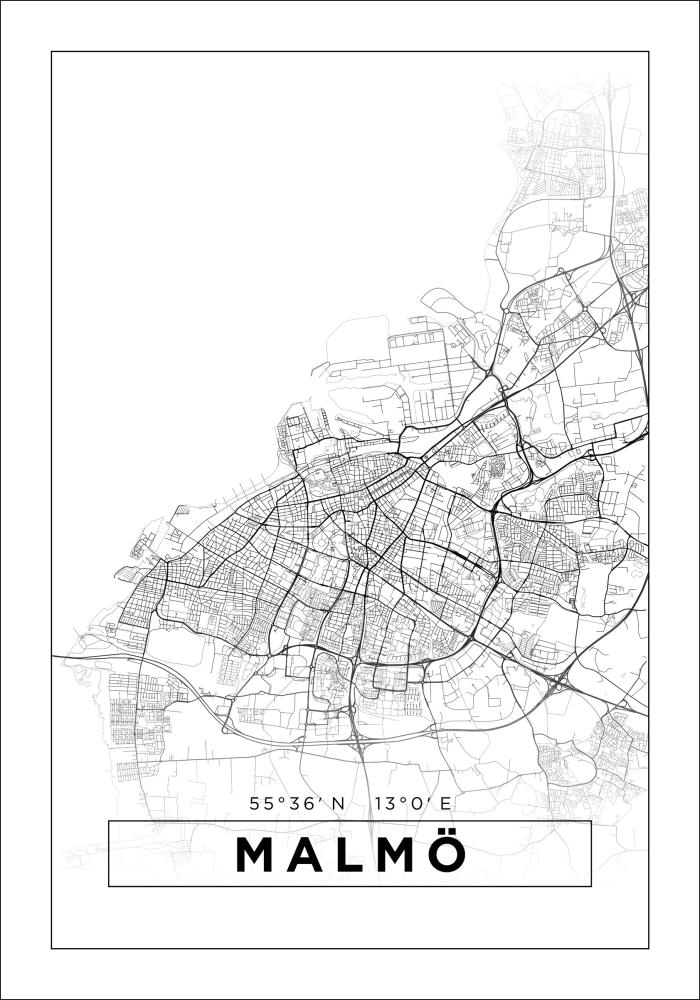 Mapa - Malmö - Blanco Póster