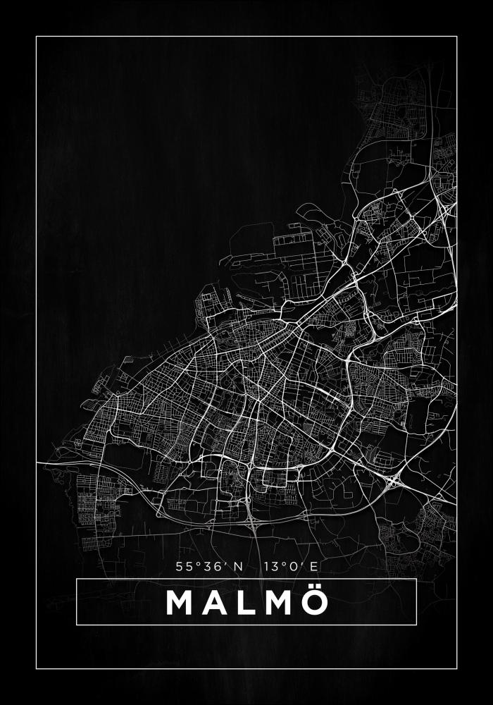 Mapa - Malmö - Negro Póster