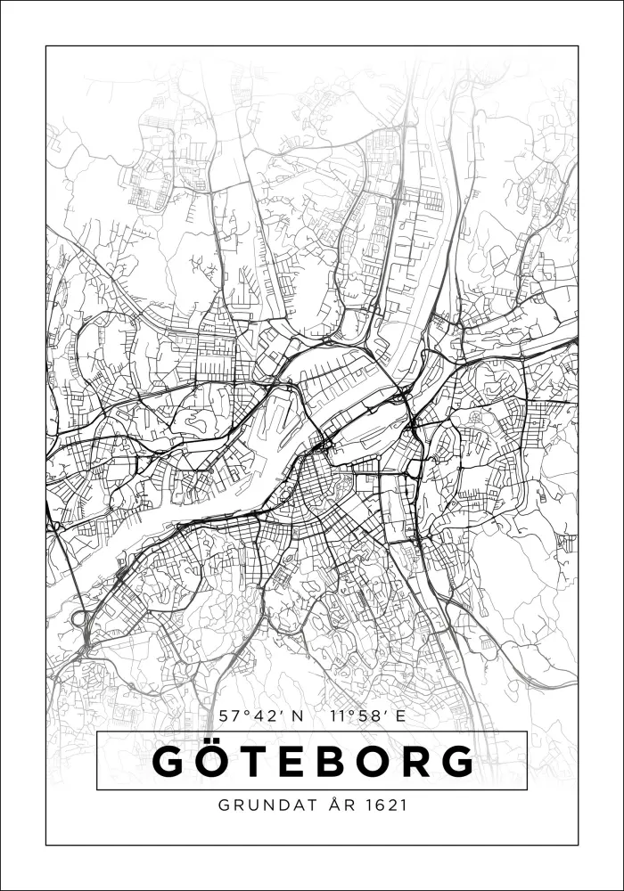 Mapa - Göteborg - Blanco Póster