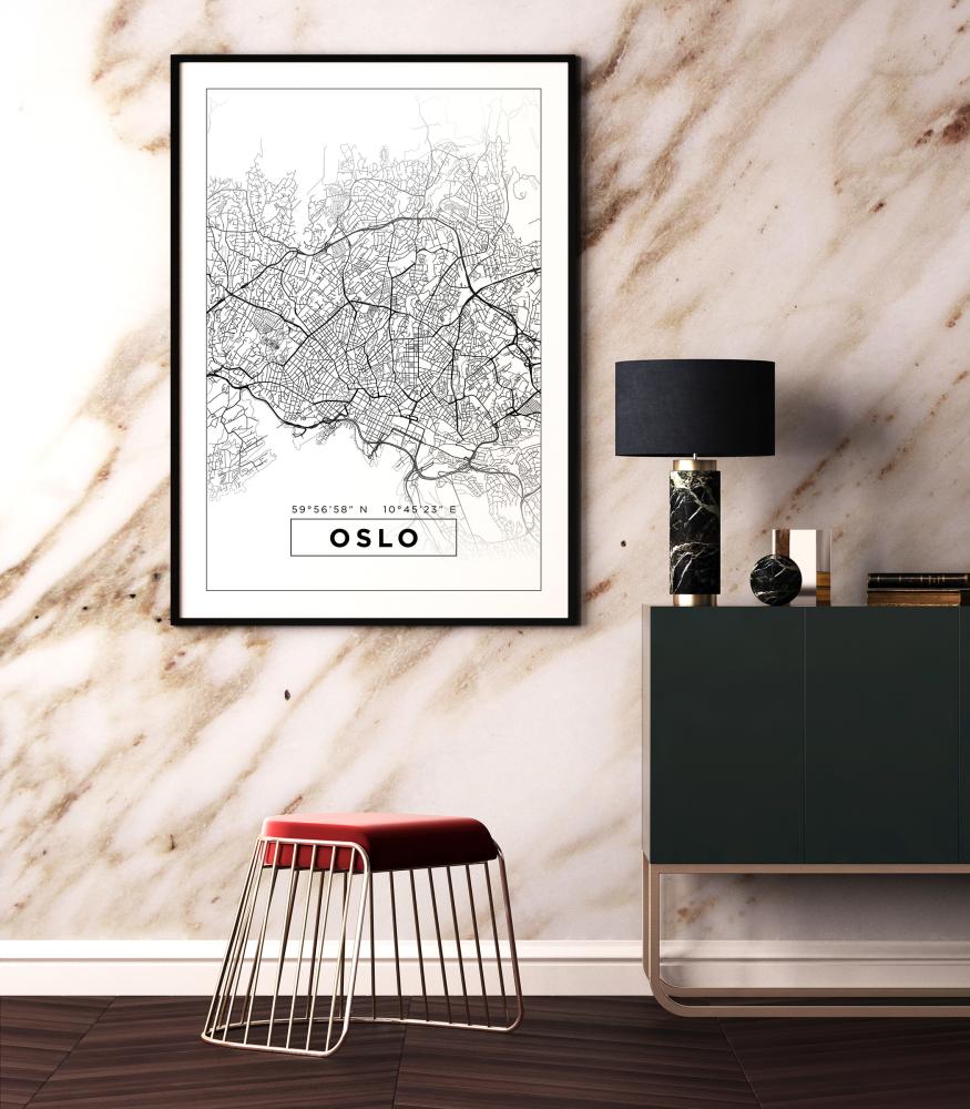 Mapa - Oslo - Blanco Póster