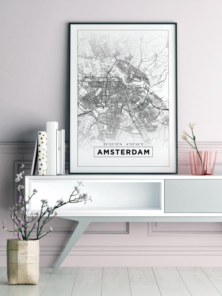 Mapa - Amsterdam - Blanco Póster